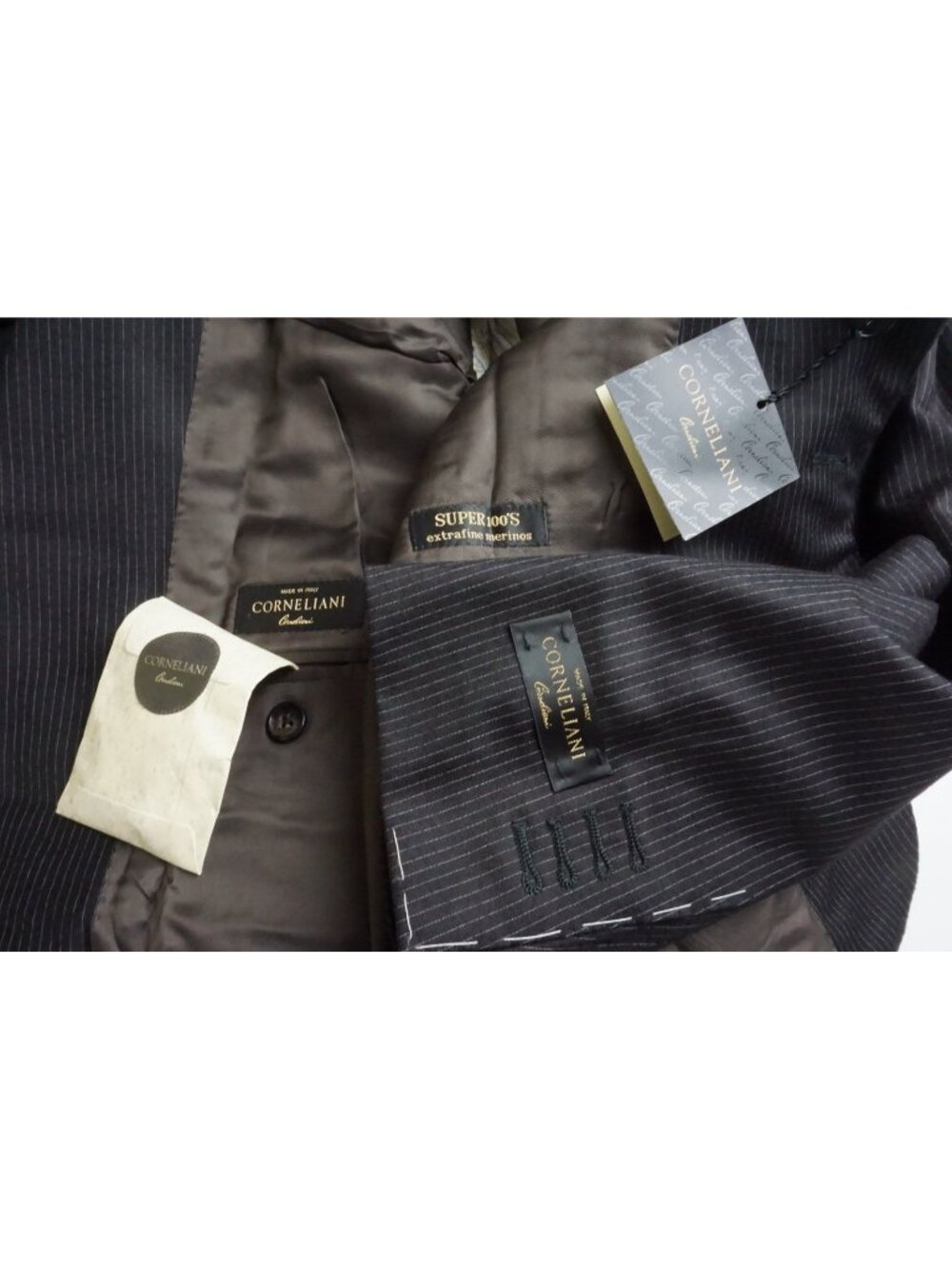 Corneliani Dark Brown Striped Wool 2 Pc Suit Jacket Pants 52 EU BRAND NEW